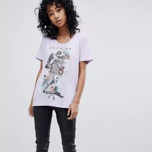 Religion Oversized T-Shirt With Tropical Skeleton